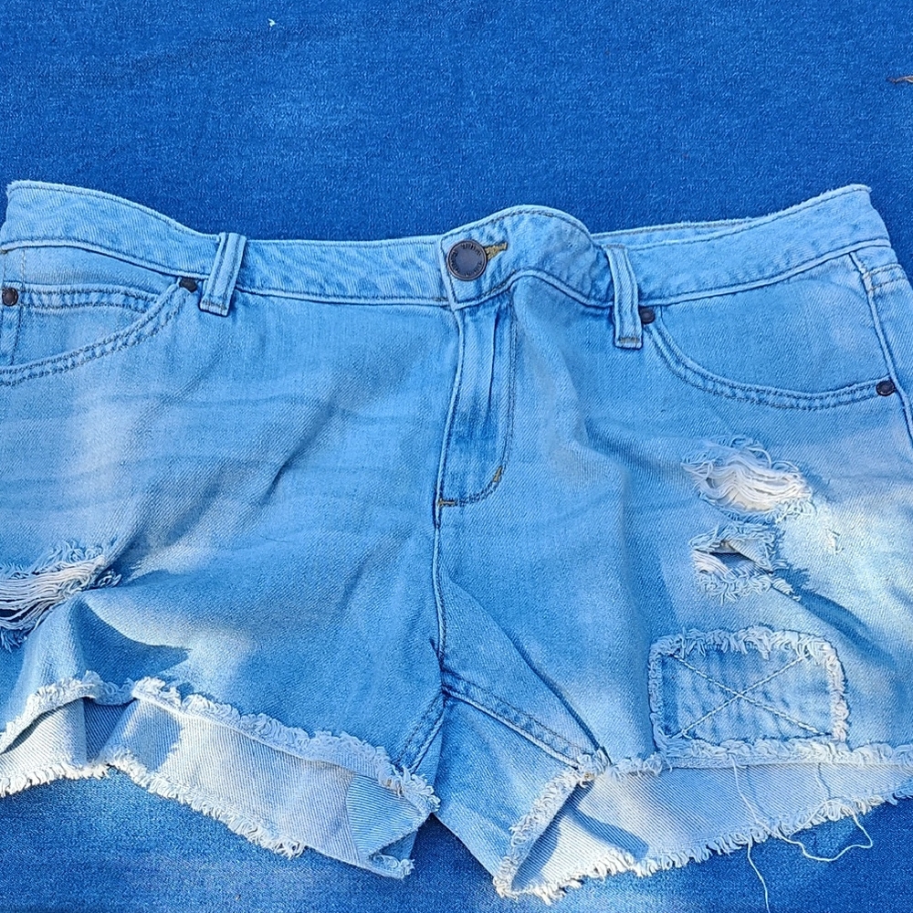 a.n.a Light Blue Distressed Jean Shorts